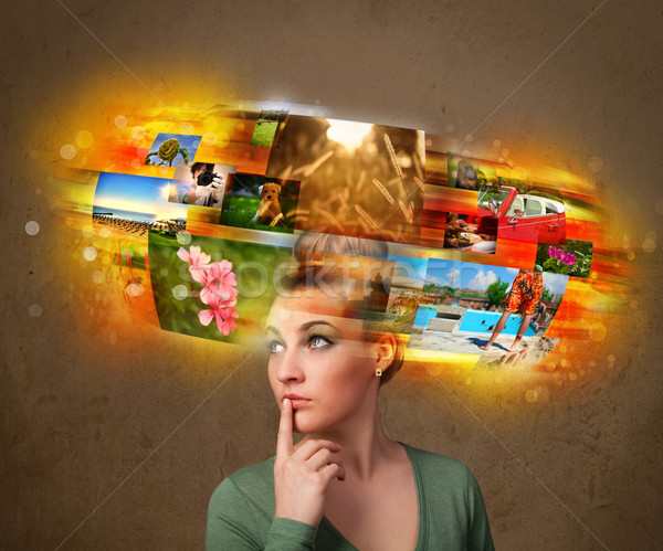 girl with colorful glowing photo memories concept Stock photo © ra2studio