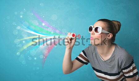 Piękna dziewczyna streszczenie kolorowy pęcherzyki linie Zdjęcia stock © ra2studio