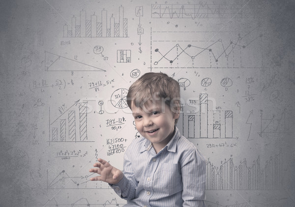 Adorable little kid with statistical concept Stock photo © ra2studio