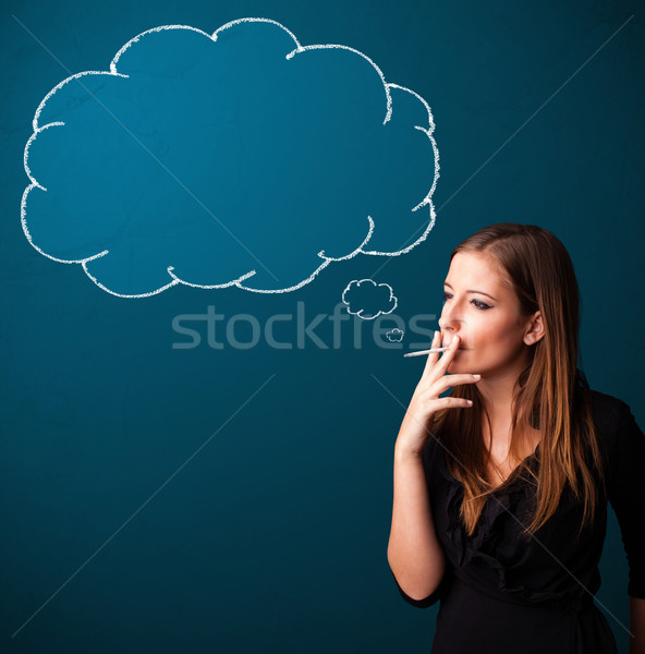 Beautiful lady smoking cigarette with idea cloud Stock photo © ra2studio