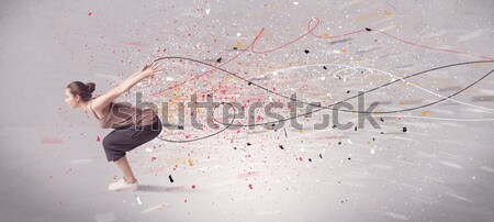 Fiatal lány ördög agancs szárnyak rajz fiatal Stock fotó © ra2studio
