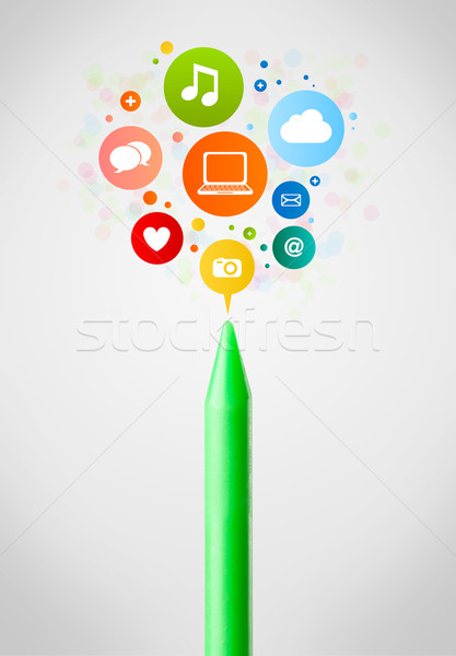 Zsírkréta közelkép közösségi háló ikonok iskola technológia Stock fotó © ra2studio