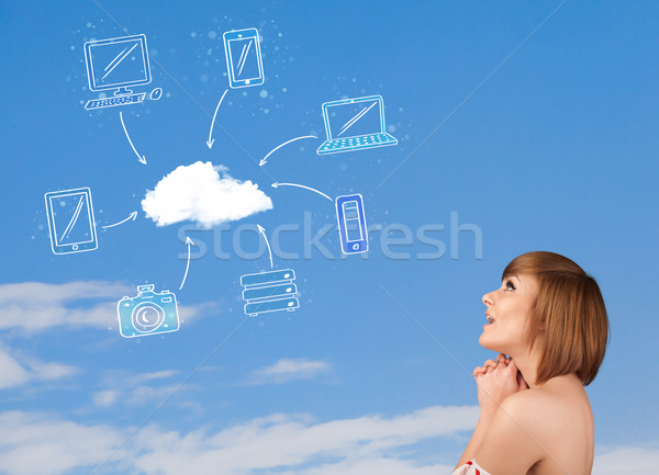 [[stock_photo]]: Fille · regarder · ciel · bleu · jeune · fille