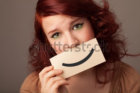 Stockfoto: Gelukkig · cute · meisje · papier · snor