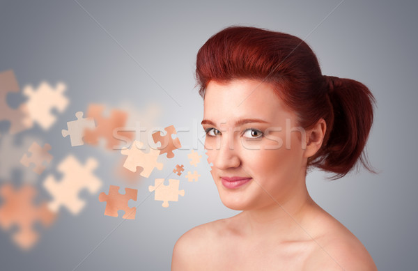 Pretty young girl with skin puzzle illustration Stock photo © ra2studio