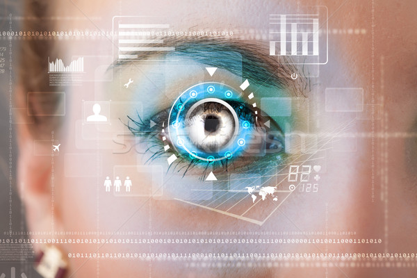 Jövő nő technológia szem panel számítógép Stock fotó © ra2studio
