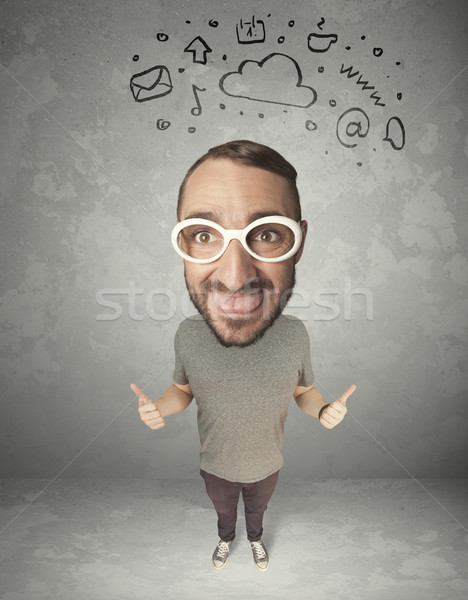 Big head person with social media marks Stock photo © ra2studio