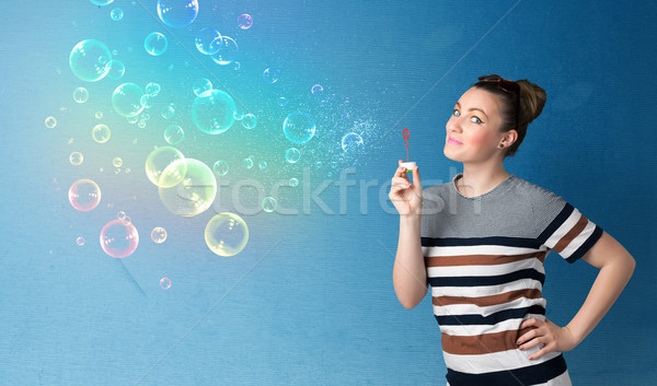 довольно Lady красочный пузырьки синий Сток-фото © ra2studio