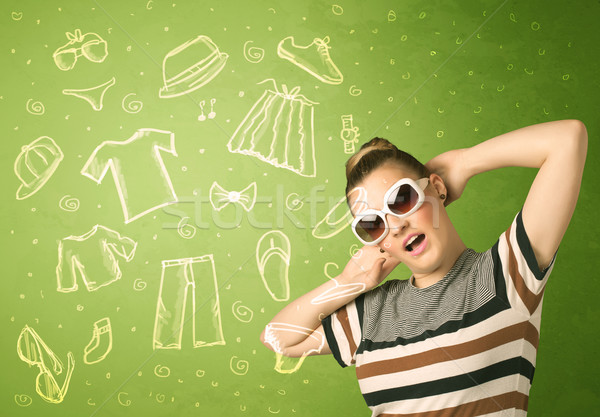 Happy young woman with glasses and casual clothes icons  Stock photo © ra2studio
