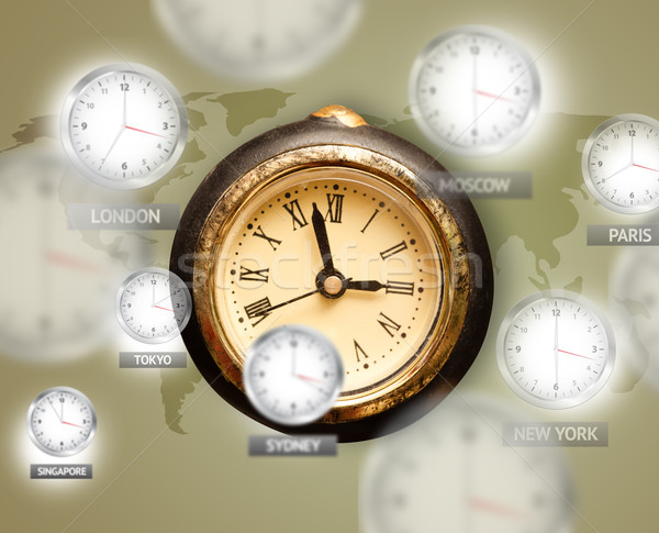 Stock photo: Clocks and time zones over the world concept