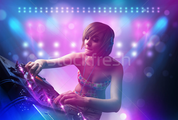 Dídzsé zene lemezjátszók színpad fények csinos Stock fotó © ra2studio
