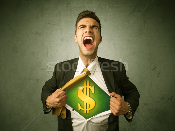 Zakenman af shirt dollarteken borst man Stockfoto © ra2studio