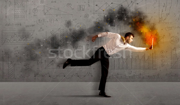 Lopen zakenman brand laptop haast business Stockfoto © ra2studio