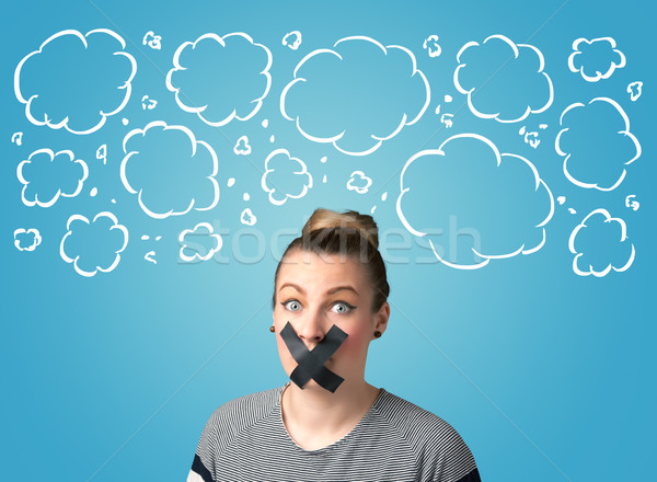 Stock photo: Funny person with taped mouth 