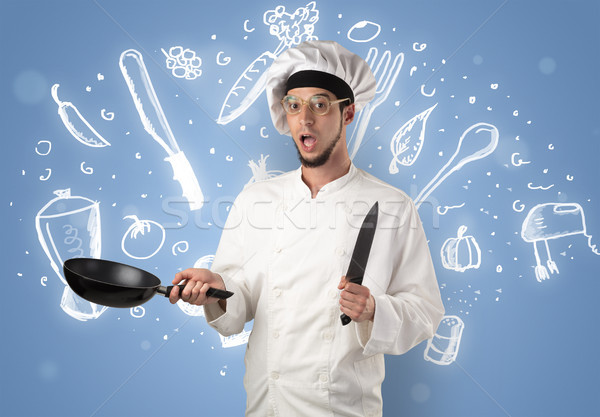 Young cook with chalk drawn soup recipe concept Stock photo © ra2studio