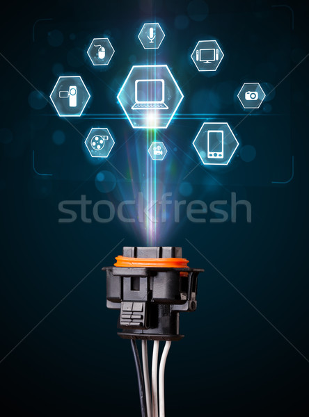 Stock foto: Elektrische · Kabel · Multimedia · Symbole · glühend · heraus