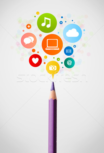 Pencil close-up with social network icons Stock photo © ra2studio