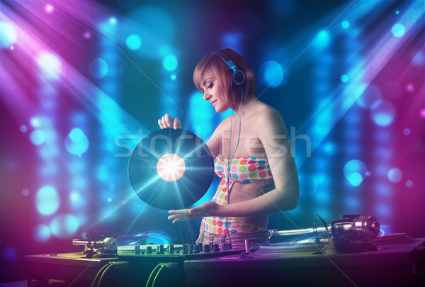 Lány zene klub kék lila fények Stock fotó © ra2studio
