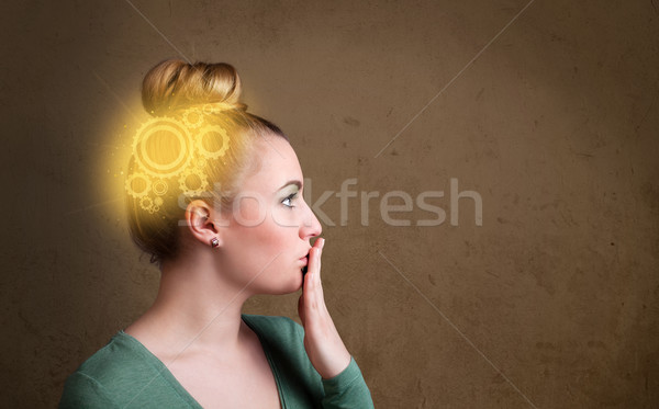 Clever girl thinking with a machine head illustration Stock photo © ra2studio