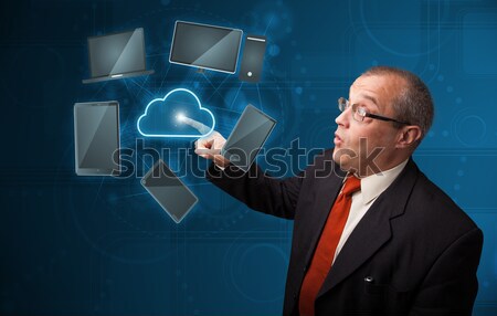 ビジネスマン 触れる ハイテク 雲 サービス 立って ストックフォト © ra2studio