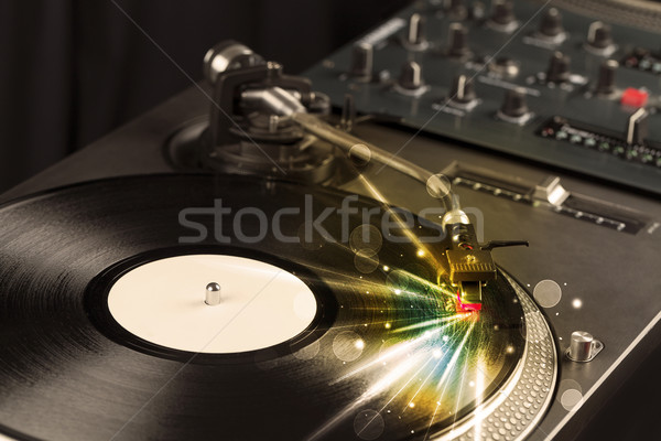 Muziekspeler spelen vinyl gloed lijnen behoefte Stockfoto © ra2studio