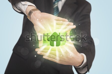 Hands creating a form with green house Stock photo © ra2studio