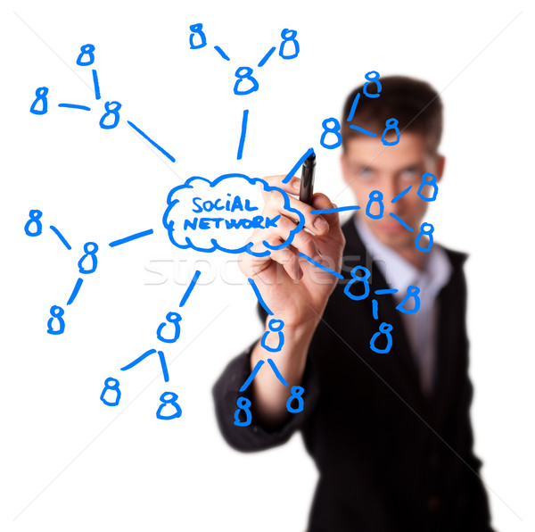 man drawing social network plan on whiteboard Stock photo © ra2studio