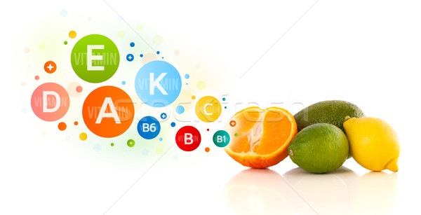 Foto stock: Saudável · frutas · colorido · vitamina · símbolos · ícones