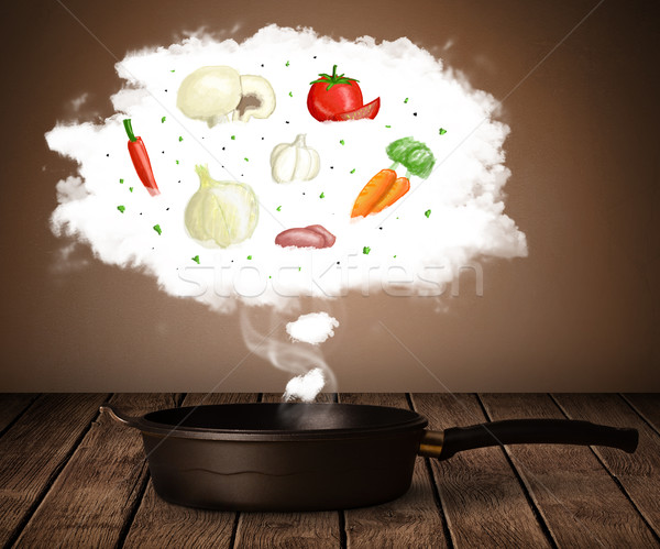 Stock fotó: Zöldségek · pára · felhő · gőz · fölött · lábas