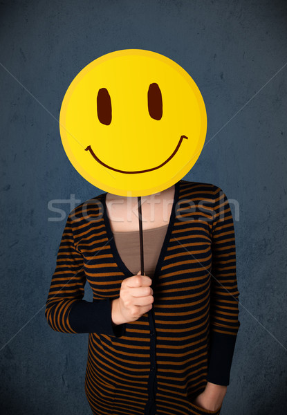 Foto stock: Mulher · jovem · rosto · sorridente · emoticon · jovem · senhora