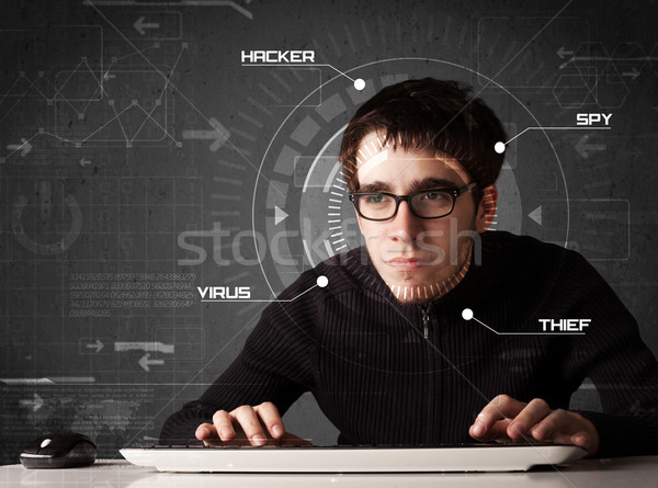 Jonge hacker futuristische hacking persoonlijke informatie Stockfoto © ra2studio