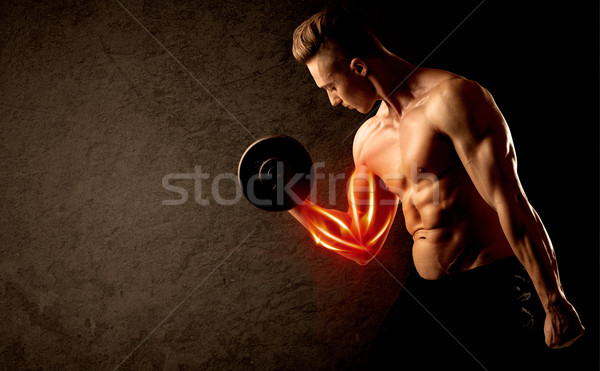 Foto stock: Caber · musculação · peso · vermelho · músculo