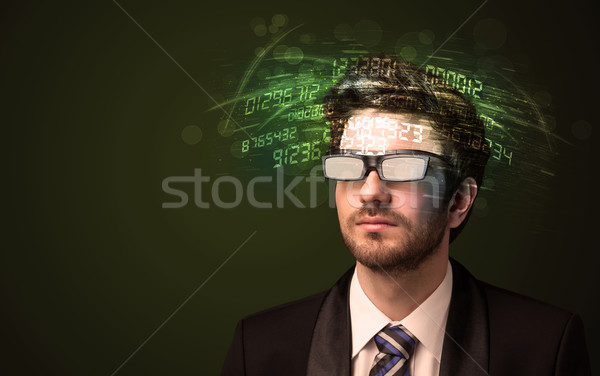 Hombre de negocios mirando alto tecnología número ordenador Foto stock © ra2studio