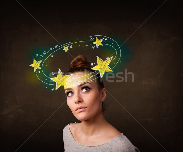 Lány citromsárga csillagok körül fej illusztráció Stock fotó © ra2studio