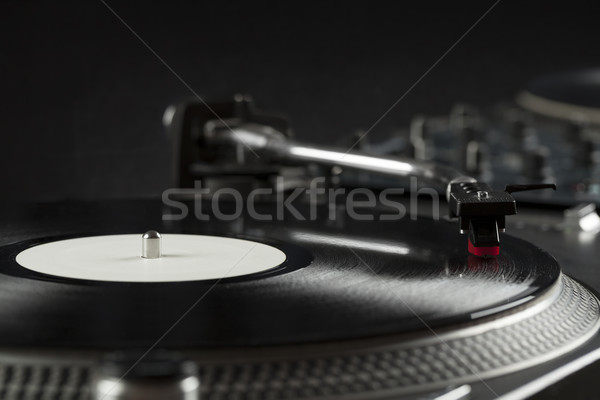 Foto stock: Prato · giratório · jogar · vinil · agulha · registro