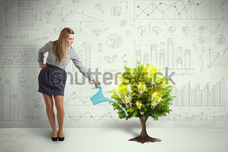 Stockfoto: Zakenvrouw · water · gloeilamp · groeiend · boom