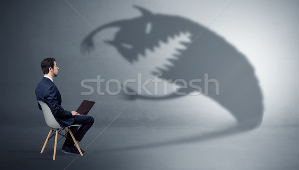 Geschäftsmann Monster Schatten jungen Hintergrund Flagge Stock foto © ra2studio