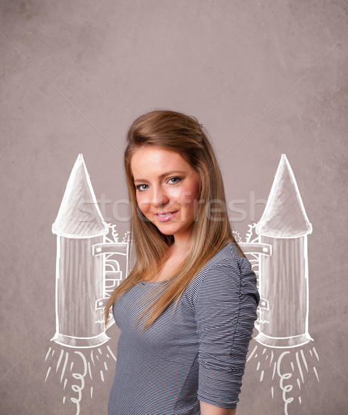 Bonitinho menina jato empacotar foguete desenho Foto stock © ra2studio