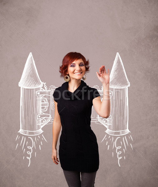 Cute meisje jet pack raket tekening Stockfoto © ra2studio