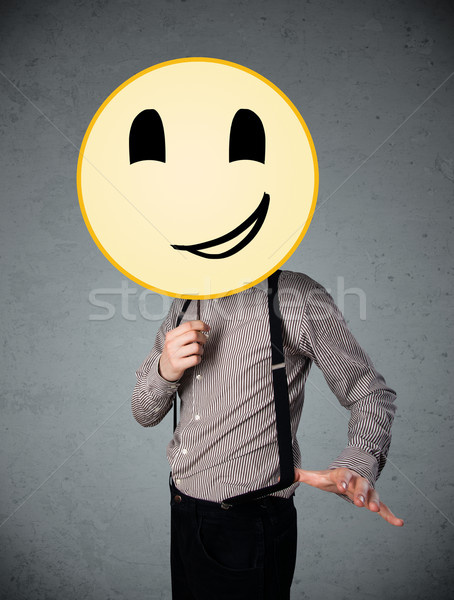 Foto stock: Empresário · rosto · sorridente · emoticon · amarelo · cabeça