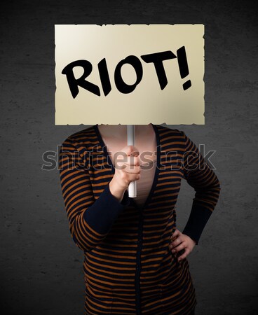 Foto stock: Mulher · jovem · protesto · assinar · manifestação · conselho