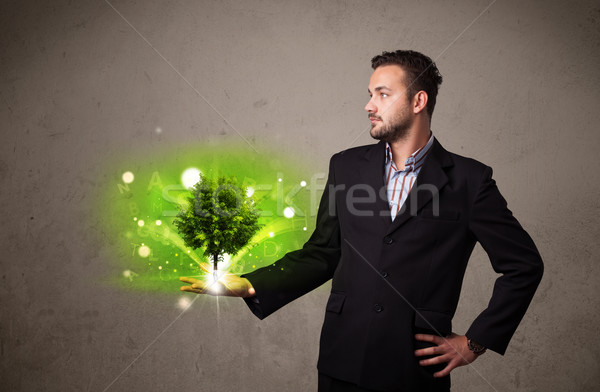 Stockfoto: Boom · groeiend · hand · zakenman · jonge