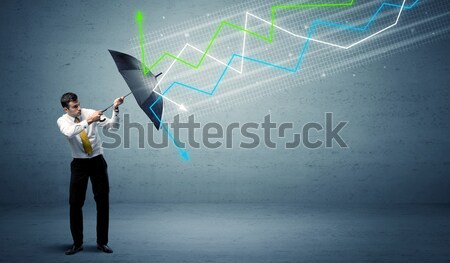 Foto d'archivio: Uomo · d'affari · ombrello · mercato · azionario · frecce · colorato · business