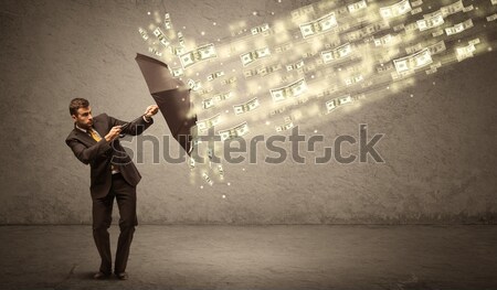 Człowiek biznesu parasol Dolar deszcz Zdjęcia stock © ra2studio