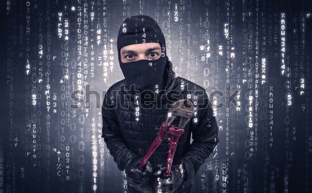 Gewapend hacker veiligheid wolk anoniem gegevens Stockfoto © ra2studio