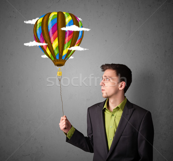 Zdjęcia stock: Biznesmen · balon · rysunek · młodych · chmury