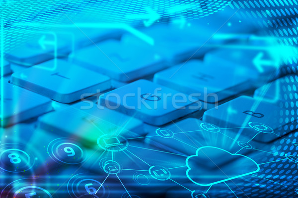 [[stock_photo]]: Clavier · nuage · technologie · icônes