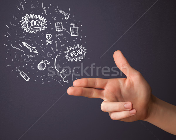 Sketched explosives coming out of gun shaped hands Stock photo © ra2studio