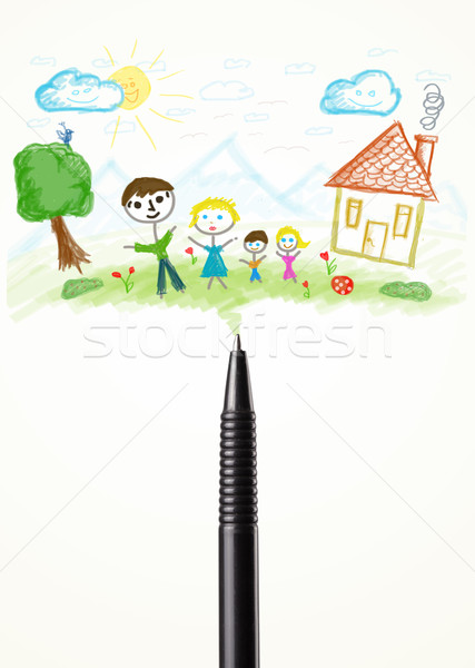 Pen close-up with a drawing of a family Stock photo © ra2studio