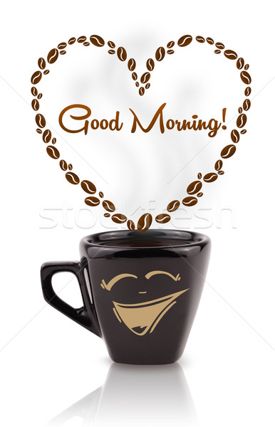 Cana de cafea boabe de cafea inimă buna dimineata semna Imagine de stoc © ra2studio